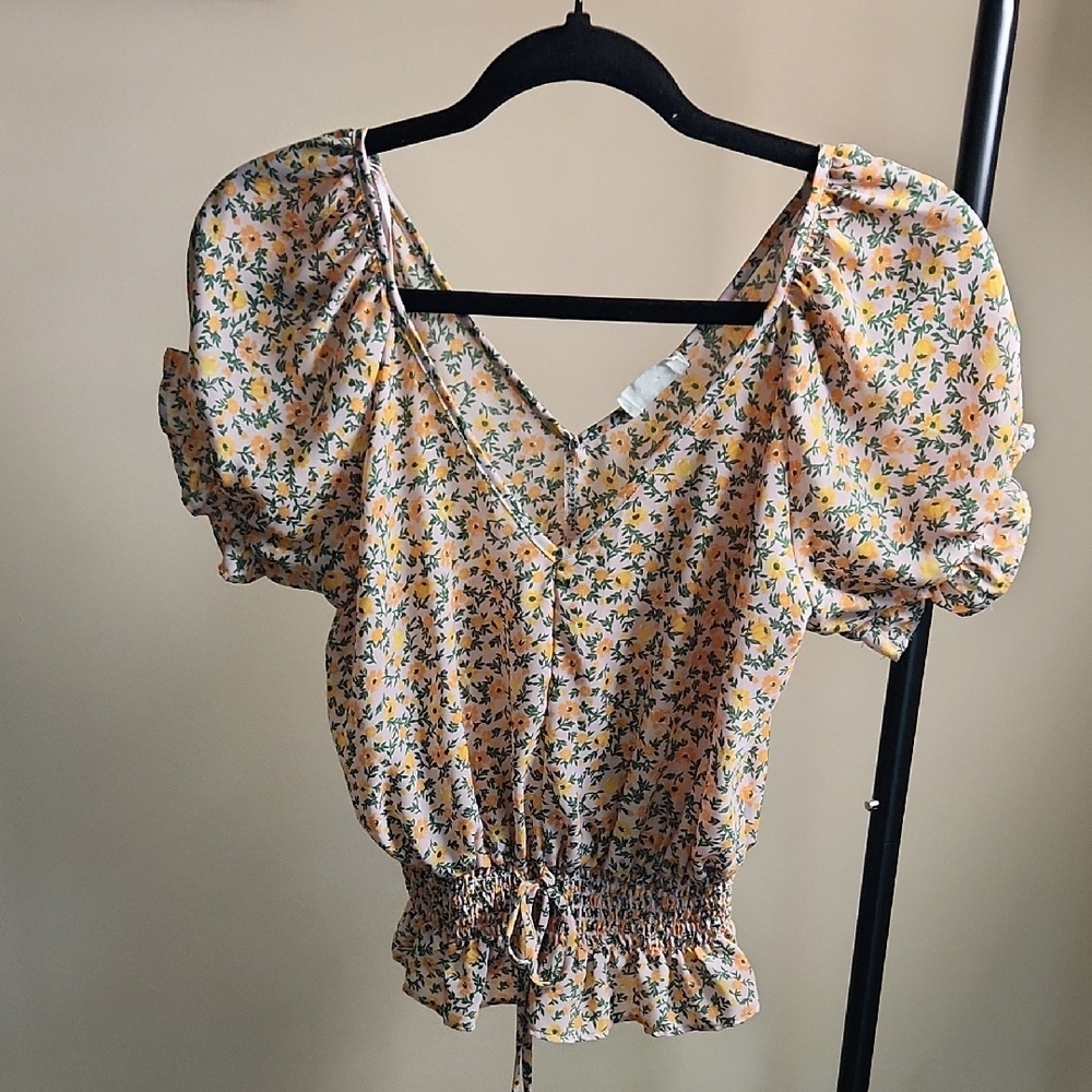 Sienna Sky Floral Puff Sleeve Blouse - Yellow and Green